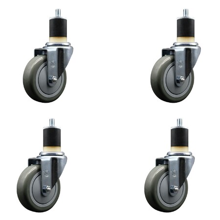 Service Caster 4'' SS Gray Poly Wheel Swivel 1-7/8'' Expanding Stem Caster Set, 4PK SCC-SSEX20S414-PPUB-178-4
